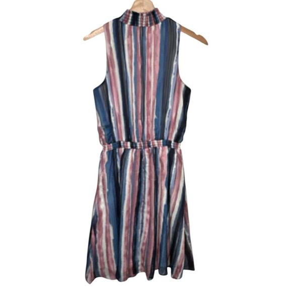 Chenault Blue Pink Vertical Stripes Smocked Neckline Sleeveless Dress Size S - Picture 2 of 5